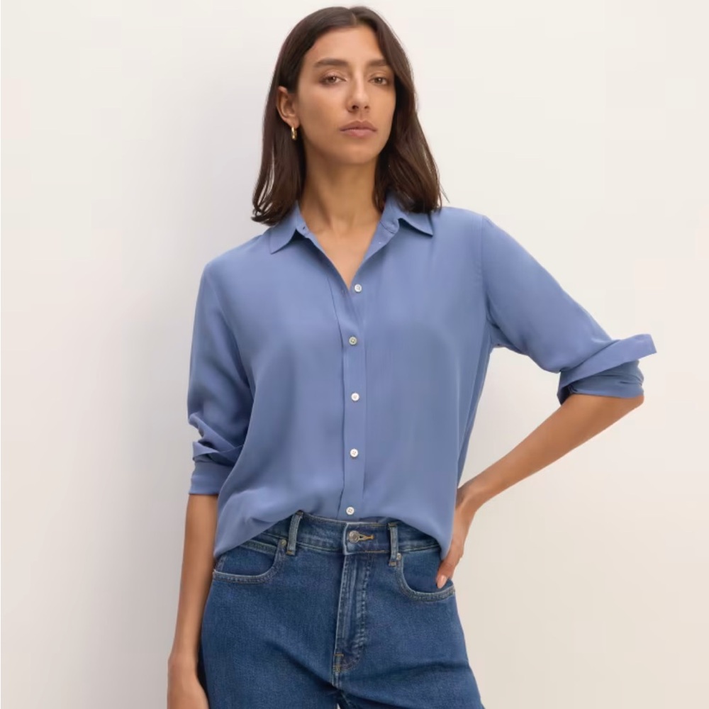 Everlane 100% Silk Button Down Shirt - French Blue - Size 0